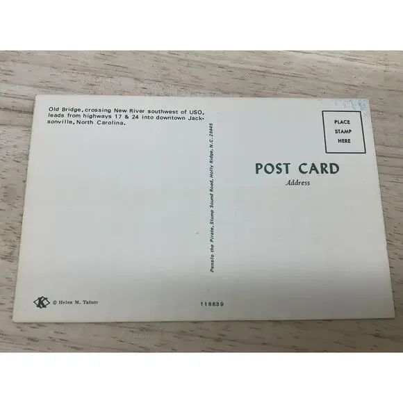 Vintage Old Bridge Jacksonville North Carolina Postcard Helen M. Tatum 5.5x3.5 - Picture 2 of 4